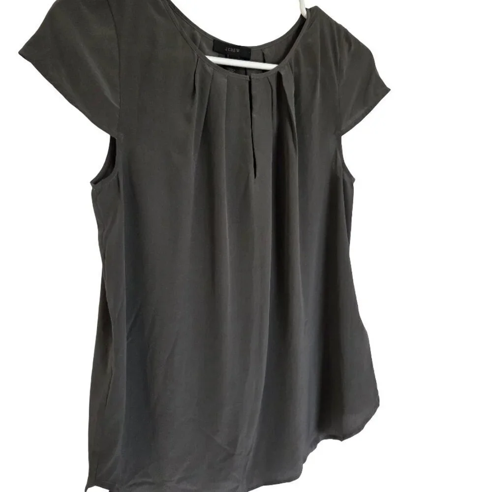 J Crew Blouse Womens 4 Gray 100% Silk Blouse Cap Sleeve Business Casual Classic